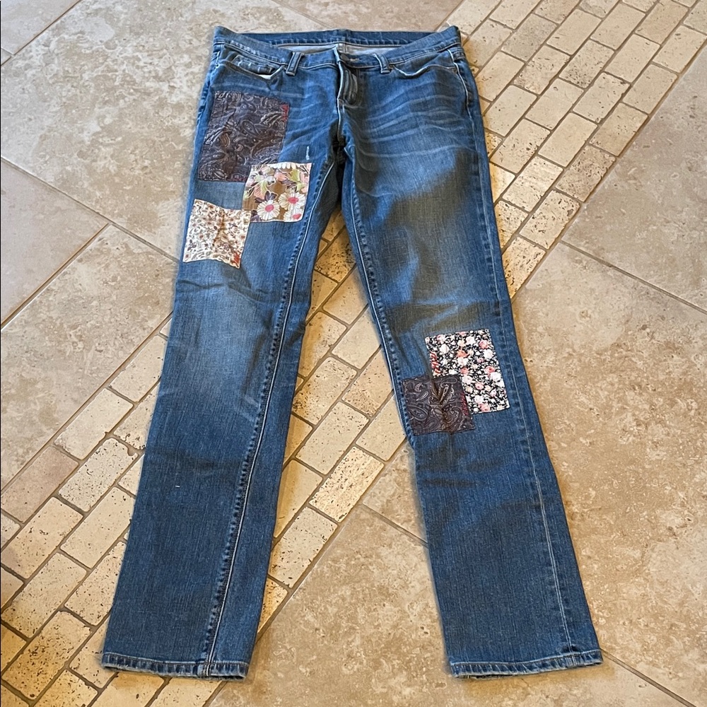 LONDONJEAN Blue Straight Leg Jeans with Patchwork